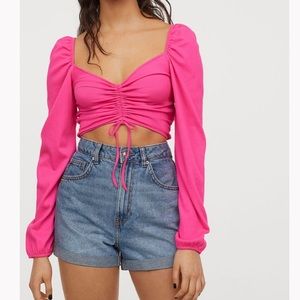 H&M Divided Drawstring Pink Cropped Top